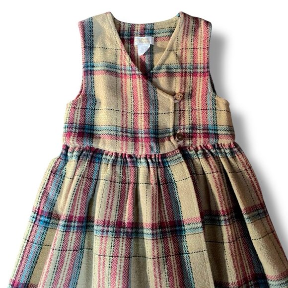 Petit Patapon Girls Jumper Dress Sz 6 Tan Plaid Cotton Wool Blend Preppy Classic - Picture 3 of 7